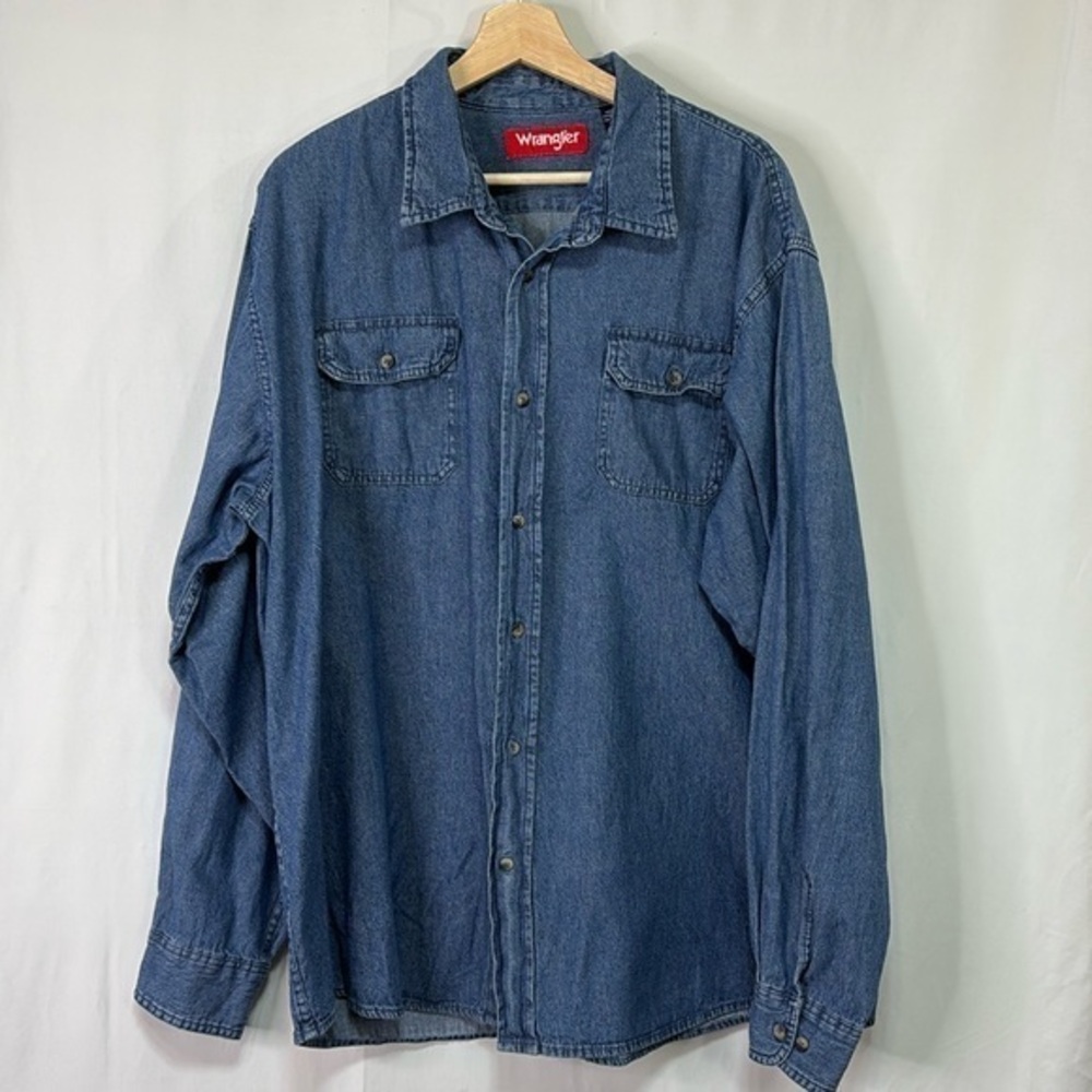 🥥 wrangler 2xl denim chambray, long sleeve casual shirt: